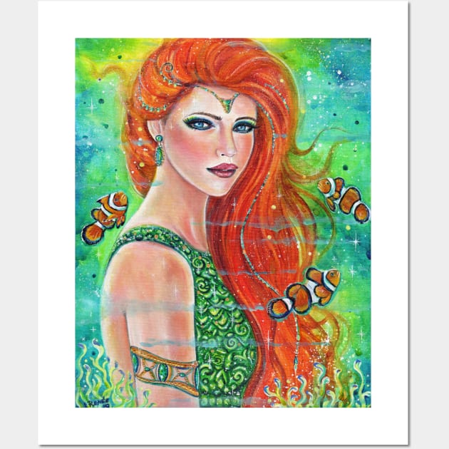 Mermaid with clown fish art by Renee Lavoie Wall Art by ReneeLLavoie